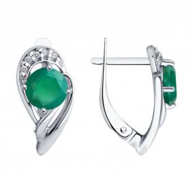 Серебряные серьги Diamant 94-320-00184-2 с фианитом и агатом 94-320-00184-2 фото