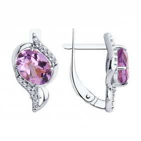 Серебряные серьги Diamant 94-320-00185-3 с фианитом и аметистом 94-320-00185-3 фото