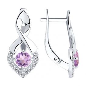 Серебряные серьги Diamant 94-320-00380-3 с фианитом и аметистом 94-320-00380-3 фото