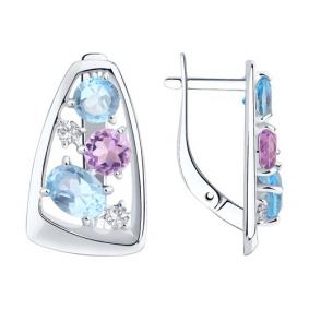 Серебряные серьги Diamant 94-320-00660-2 с топазом, фианитом и аметистом 94-320-00660-2 фото
