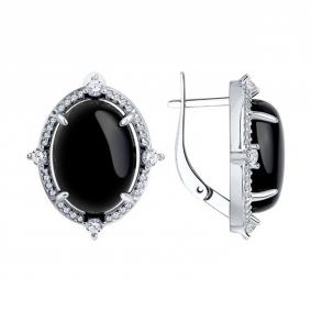 Серебряные серьги Diamant 94-320-00885-1 с фианитом и агатом 94-320-00885-1 фото