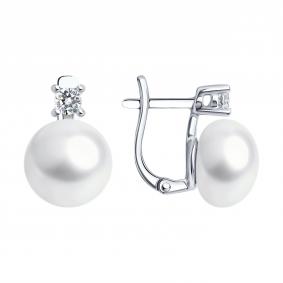 Серебряные серьги Diamant 94-320-01946-1 с фианитом и жемчугом 94-320-01946-1 фото