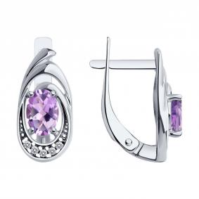 Серебряные серьги Diamant 94-320-02686-3 с фианитом и аметистом 94-320-02686-3 фото