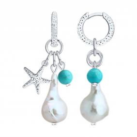 Серебряные серьги Diamant 94-321-00026-1 с жемчугом и бирюзой 94-321-00026-1 фото