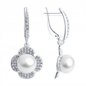 Серебряные серьги Diamant 94-321-01923-1 с фианитом и жемчугом 94-321-01923-1 фото