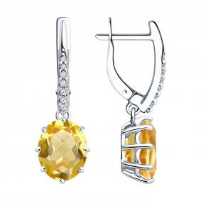 Серебряные серьги Diamant 94-321-02054-5 с фианитом и цитрином 94-321-02054-5 фото