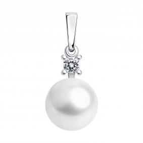 Серебряная подвеска Diamant 94-330-01946-1 с фианитом и жемчугом 94-330-01946-1 фото