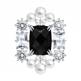 Серебряная брошь Diamant 94-340-00519-1 с фианитом, агатом и жемчугом 94-340-00519-1 фото