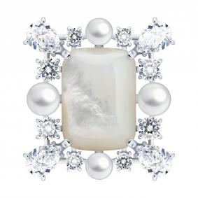 Серебряная брошь Diamant 94-340-00520-1 с фианитом, жемчугом и перламутром 94-340-00520-1 фото
