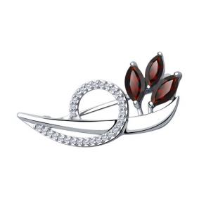 Серебряная брошь Diamant 94-340-00702-1 с фианитом и гранатом 94-340-00702-1 фото