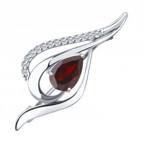 Серебряная брошь Diamant 94-340-01045-2 с фианитом и гранатом 94-340-01045-2 фото