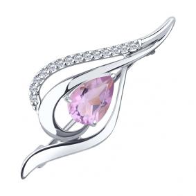Серебряная брошь Diamant 94-340-01045-3 с фианитом и аметистом 94-340-01045-3 фото