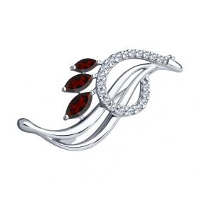 Серебряная брошь Diamant 94-340-01048-2 с фианитом и гранатом 94-340-01048-2 фото