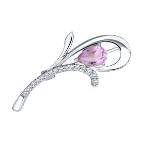 Серебряная брошь Diamant 94-340-01049-2 с фианитом и аметистом 94-340-01049-2 фото
