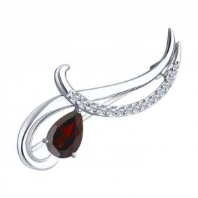 Серебряная брошь Diamant 94-340-01053-2 с фианитом и гранатом 94-340-01053-2 фото