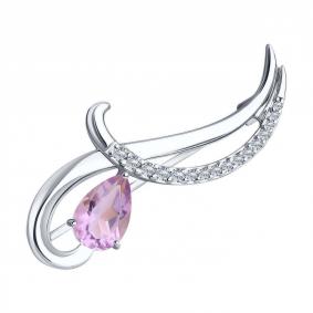 Серебряная брошь Diamant 94-340-01053-3 с фианитом и аметистом 94-340-01053-3 фото