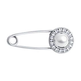 Серебряная булавка Diamant 94-340-02641-1 с фианитом и жемчугом 94-340-02641-1 фото