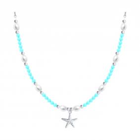 Серебряное колье Diamant 94-370-00028-1 с жемчугом и бирюзой 94-370-00028-1 фото