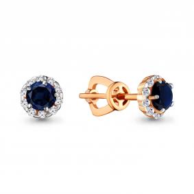 Золотые серьги AQUAMARINE 940110кс с бриллиантом и сапфиром 940110кс фото