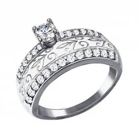 Серебряное кольцо SOKOLOV 94011128 с фианитом и эмалью 94011128 фото