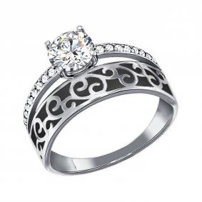 Серебряное кольцо SOKOLOV 94011137 с фианитом и эмалью 94011137 фото