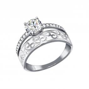 Серебряное кольцо SOKOLOV 94011138 с фианитом и эмалью 94011138 фото