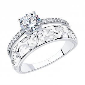 Серебряное кольцо SOKOLOV 94011140 с фианитом и эмалью 94011140 фото