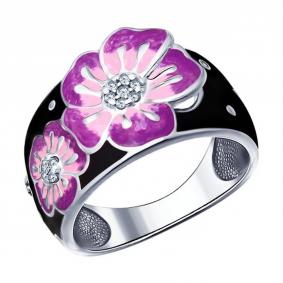 Серебряное кольцо SOKOLOV 94011497 с фианитом и эмалью 94011497 фото