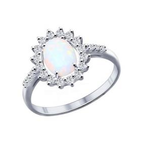 Серебряное кольцо SOKOLOV 94011765 с фианитом и опалом 94011765 фото