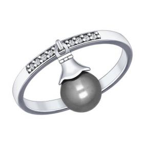 Серебряное кольцо SOKOLOV 94012030 с фианитом и жемчугом Swarovski 94012030 фото