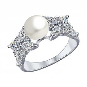 Серебряное кольцо SOKOLOV 94012033 с фианитом и жемчугом 94012033 фото