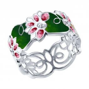 Серебряное кольцо SOKOLOV 94012259 с фианитом и эмалью 94012259 фото