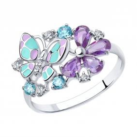 Серебряное кольцо SOKOLOV 94012320 с фианитом и эмалью 94012320 фото
