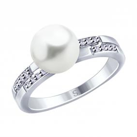 Серебряное кольцо SOKOLOV 94012650 с фианитом и жемчугом Swarovski 94012650 фото