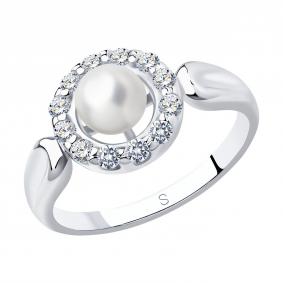 Серебряное кольцо SOKOLOV 94012659 с фианитом и жемчугом 94012659 фото
