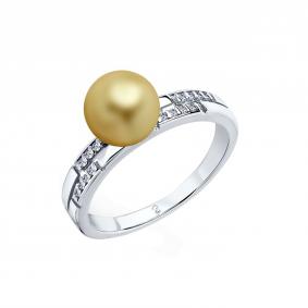 Серебряное кольцо SOKOLOV 94012678 с фианитом и жемчугом Swarovski 94012678 фото