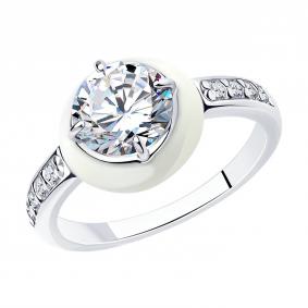 Серебряное кольцо SOKOLOV 94012729 с фианитом и эмалью 94012729 фото