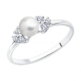 Серебряное кольцо SOKOLOV 94012910 с фианитом и жемчугом 94012910 фото