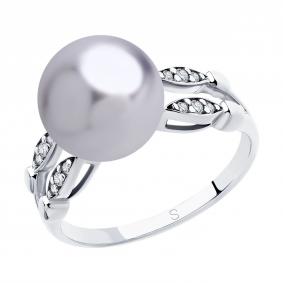 Серебряное кольцо SOKOLOV 94012918 с фианитом и жемчугом Swarovski 94012918 фото