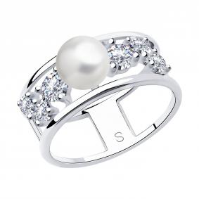 Серебряное кольцо SOKOLOV 94013043 с фианитом и жемчугом 94013043 фото
