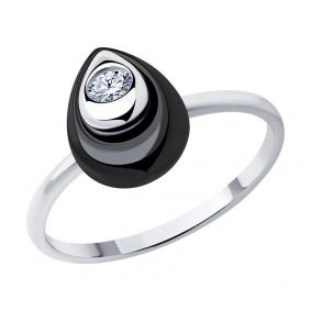 Серебряное кольцо SOKOLOV 94013708 с фианитом и керамикой 94013708 фото