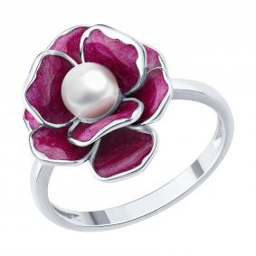 Серебряное кольцо SOKOLOV 94014697 с жемчугом и эмалью 94014697 фото