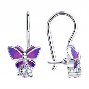 Серебряные серьги SOKOLOV 94021193 с фианитом и эмалью 94021193 фото