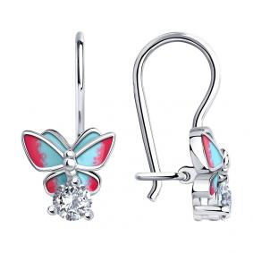 Серебряные серьги SOKOLOV 94021194 с фианитом и эмалью 94021194 фото