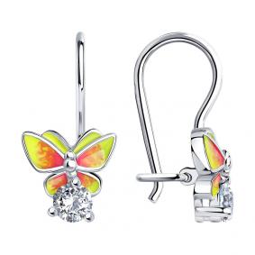 Серебряные серьги SOKOLOV 94021195 с фианитом и эмалью 94021195 фото