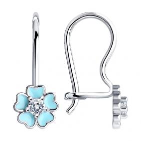 Серебряные серьги SOKOLOV 94021818 с фианитом и эмалью 94021818 фото