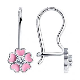 Серебряные серьги SOKOLOV 94021819 с фианитом и эмалью 94021819 фото