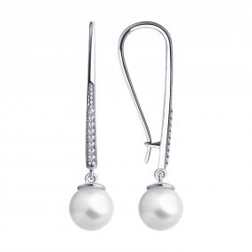 Серебряные серьги SOKOLOV 94022212-91 с фианитом и жемчугом 94022212-91 фото