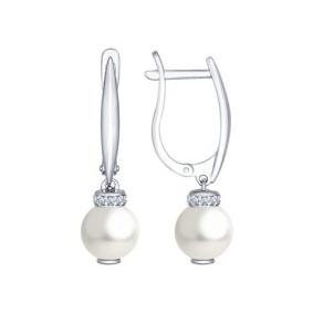 Серебряные серьги SOKOLOV 94022232 с фианитом и жемчугом Swarovski 94022232 фото