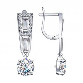 Серебряные серьги SOKOLOV 94022617 с фианитом 94022617 фото